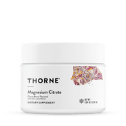 Thorne Magnesium Citrate powder in citrus berry flavor providing 250 mg of elemental magnesium to support digestive, muscle, bone, and heart health.