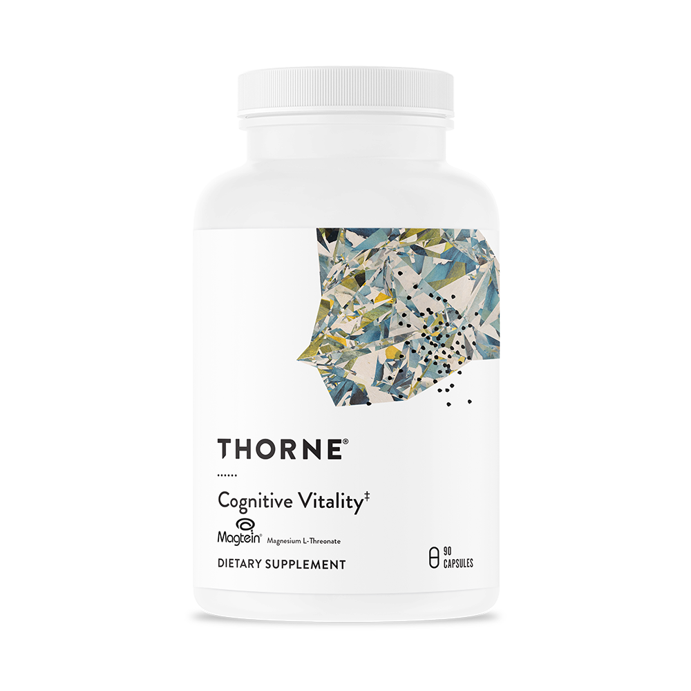 Thorne Cognitive Vitality dietary supplement featuring Magtein® magnesium L-threonate to support memory, focus, and brain health.