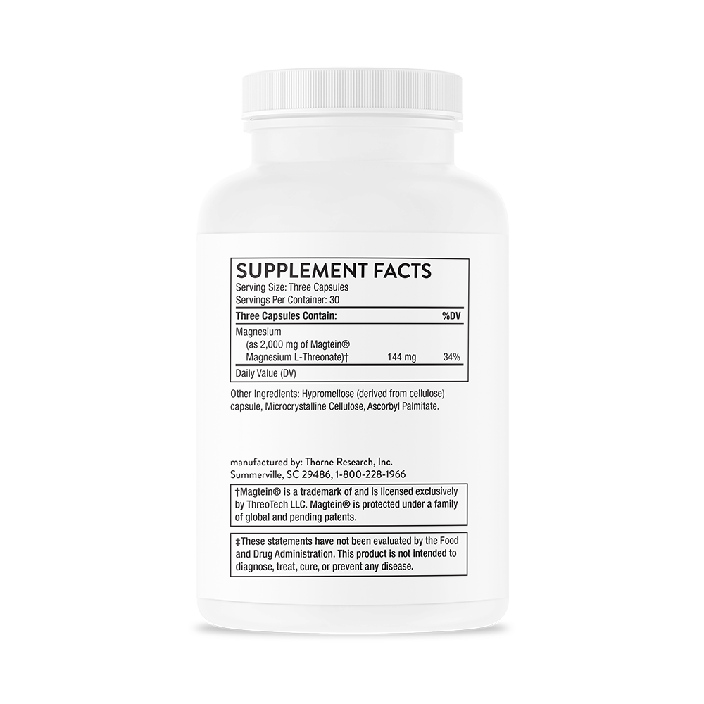 Close-up of the Thorne Cognitive Vitality product label with ingredients, suggested use, and safety information.