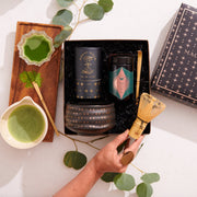 Magic Hour Matcha Ceremony Gift Set with 60g of Matcha with whisk, bowl, and tea jars in a black box 