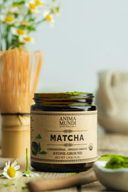 Anima Mundi Matcha ceremonial grade stone-ground organic green tea powder.