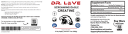 Label of Dr. Love Screaming Eagle Creatine displaying supplement facts, ingredient details, directions, and product information.