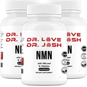 Dr. Love's NMN bottle displayed alongside branded packaging, showcasing retail presentation and product branding.