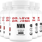 Front-facing Dr. Love's NMN bottle highlighting 1000mg NMN formula with supporting ingredients including Vitamin D3, Vitamin B12, and Quercetin.