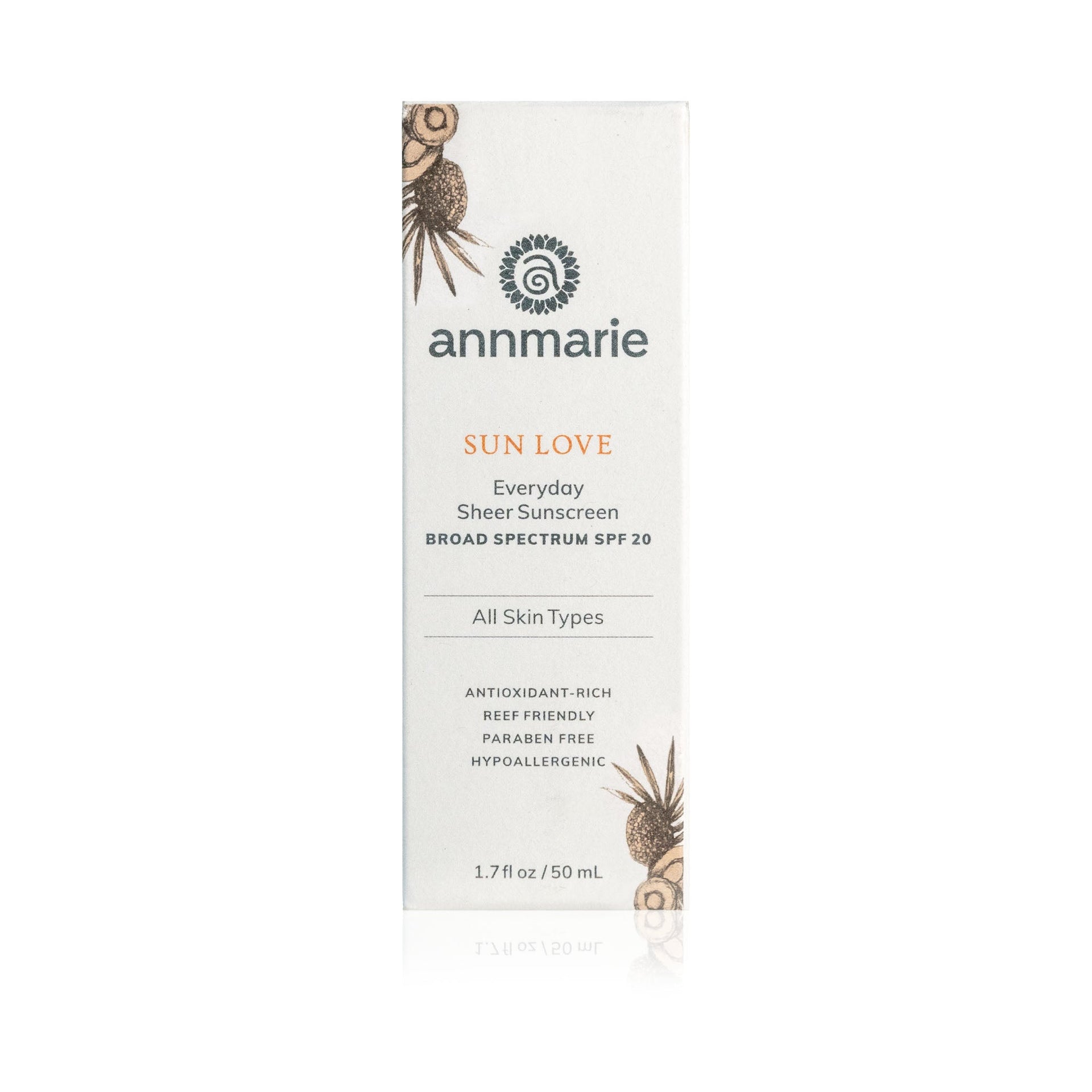 Annmarie Sun Love sunscreen product packaging display