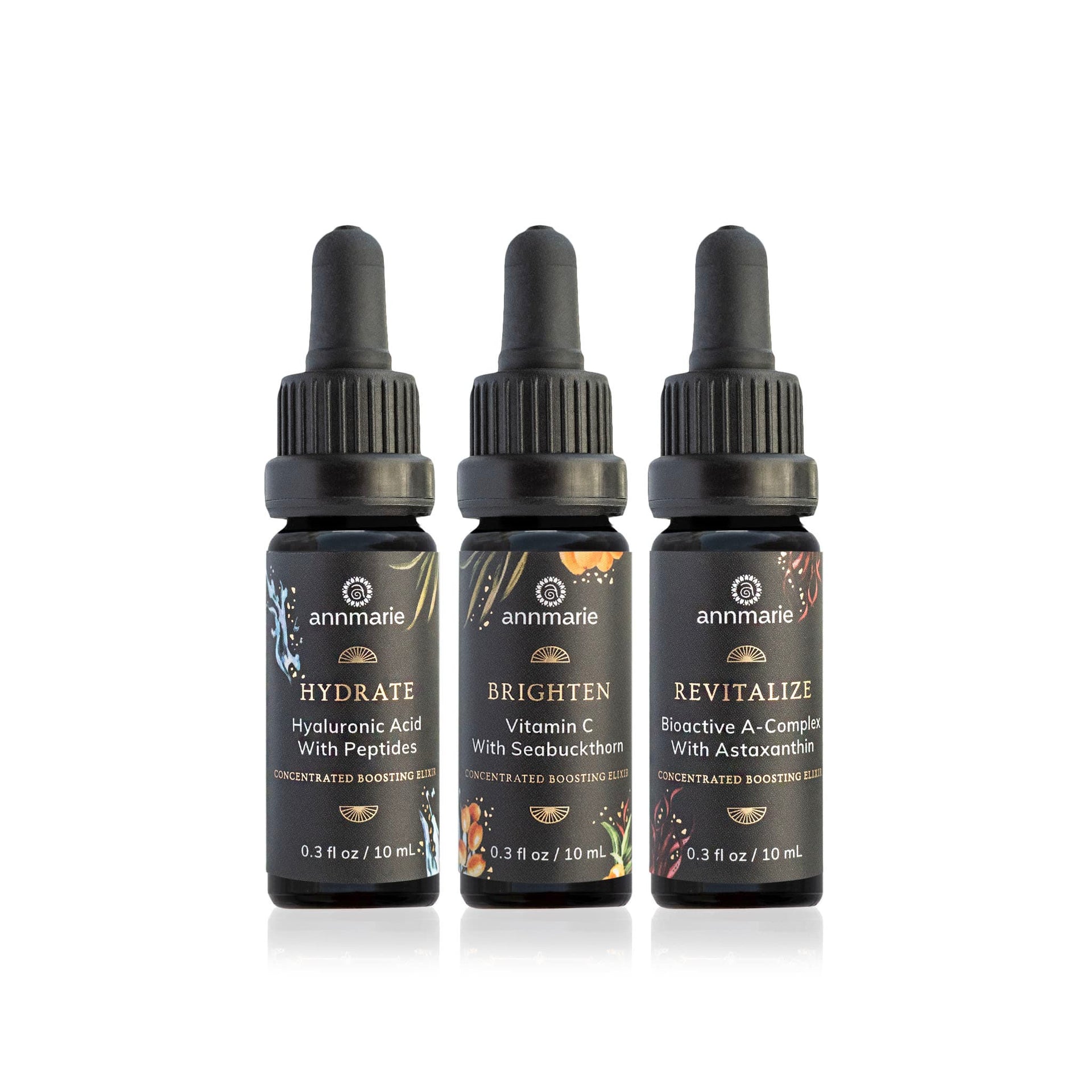 Annmarie Hydrate, Brighten, and Revitalize concentrated facial elixirs
