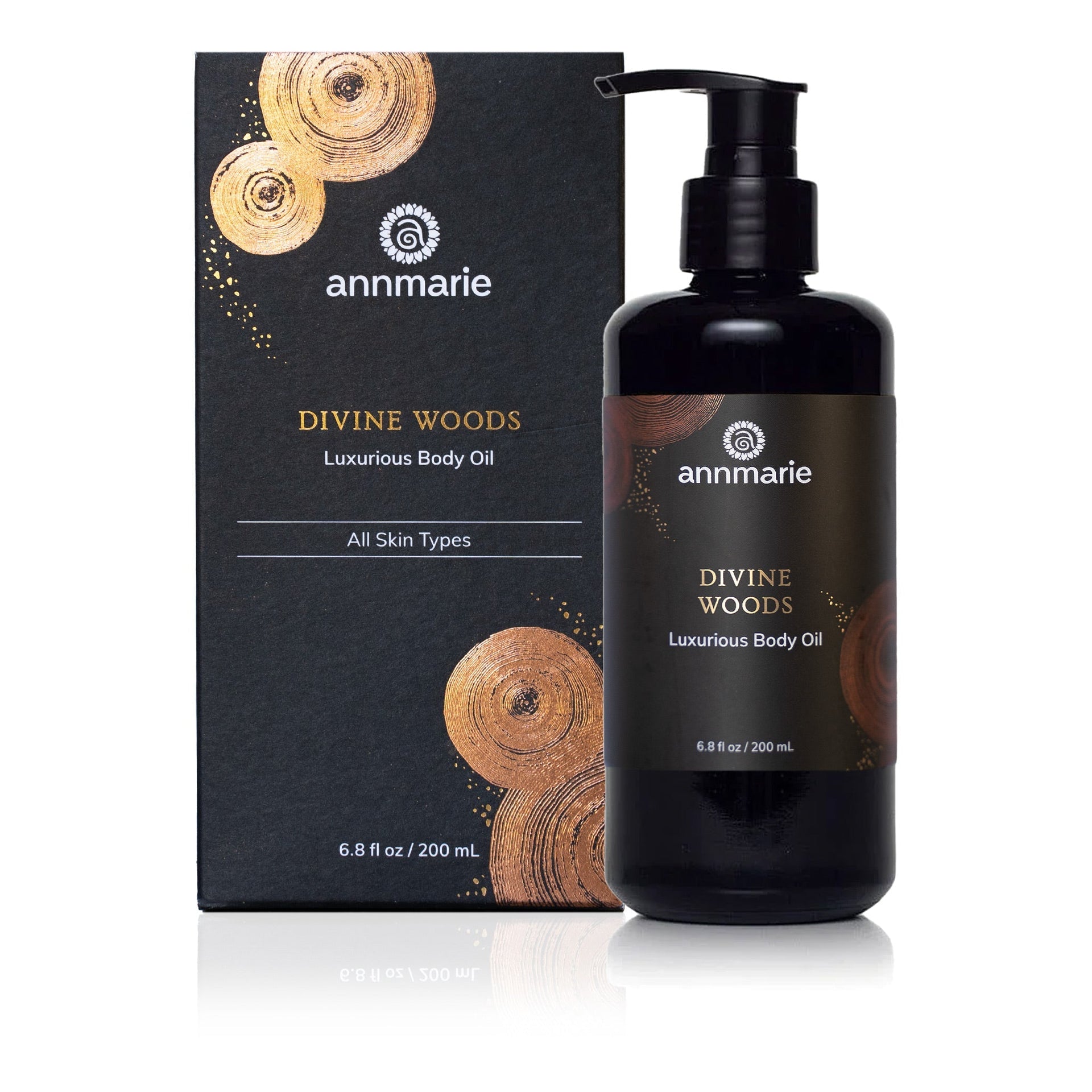 Annmarie Divine Woods Luxurious Body Oil with retail packaging