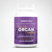 Paleovalley Grass Fed Organ Complex dietary supplement featuring grass fed beef liver, heart, and kidney in convenient capsule form.