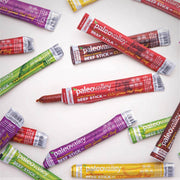 Assorted PaleoValley 100% grass-fed beef sticks in multiple flavors laid out on white background