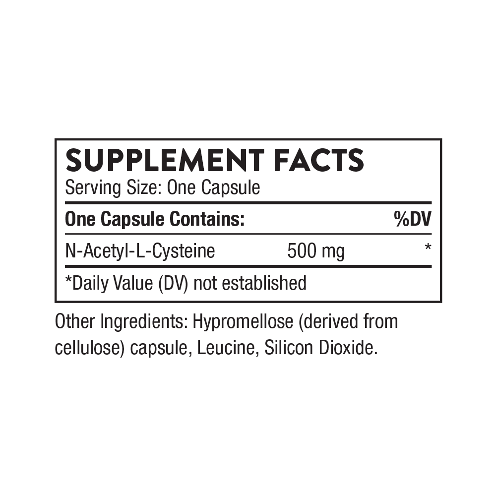 Supplement Facts of Thorne NAC - N-Acetylcysteine - 180 Servings