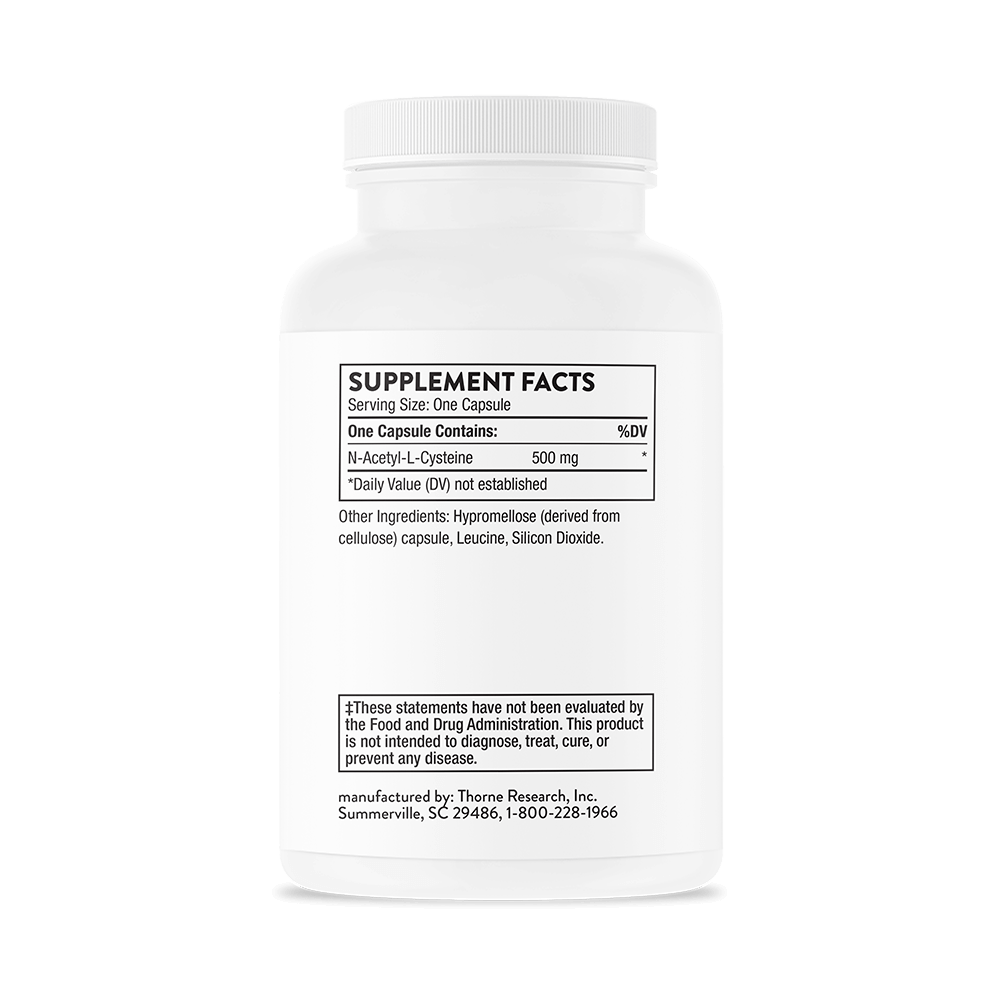 Supplement Facts of Thorne NAC - N-Acetylcysteine - 180 Servings