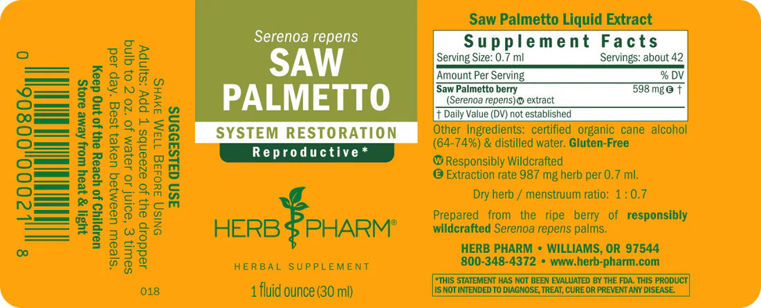 Supplement Facts of Herb Pharm SAW PALMETTO EXTRACT - 1 OZ