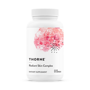 Thorne Radiant Skin Complex dietary supplement formulated to support skin hydration, elasticity, collagen integrity, and healthy skin aging from within.