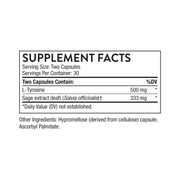 Thorne Clear Focus Supplement Facts panel with ingredient and dosage information.