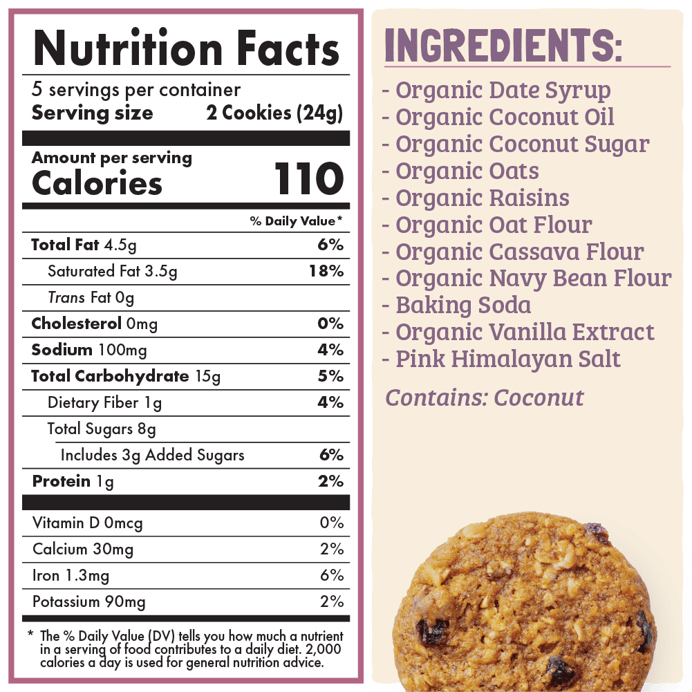 Nutrition Facts and Ingridients of Skout Organic Small Batch Soft Baked Cookie Variety Pack