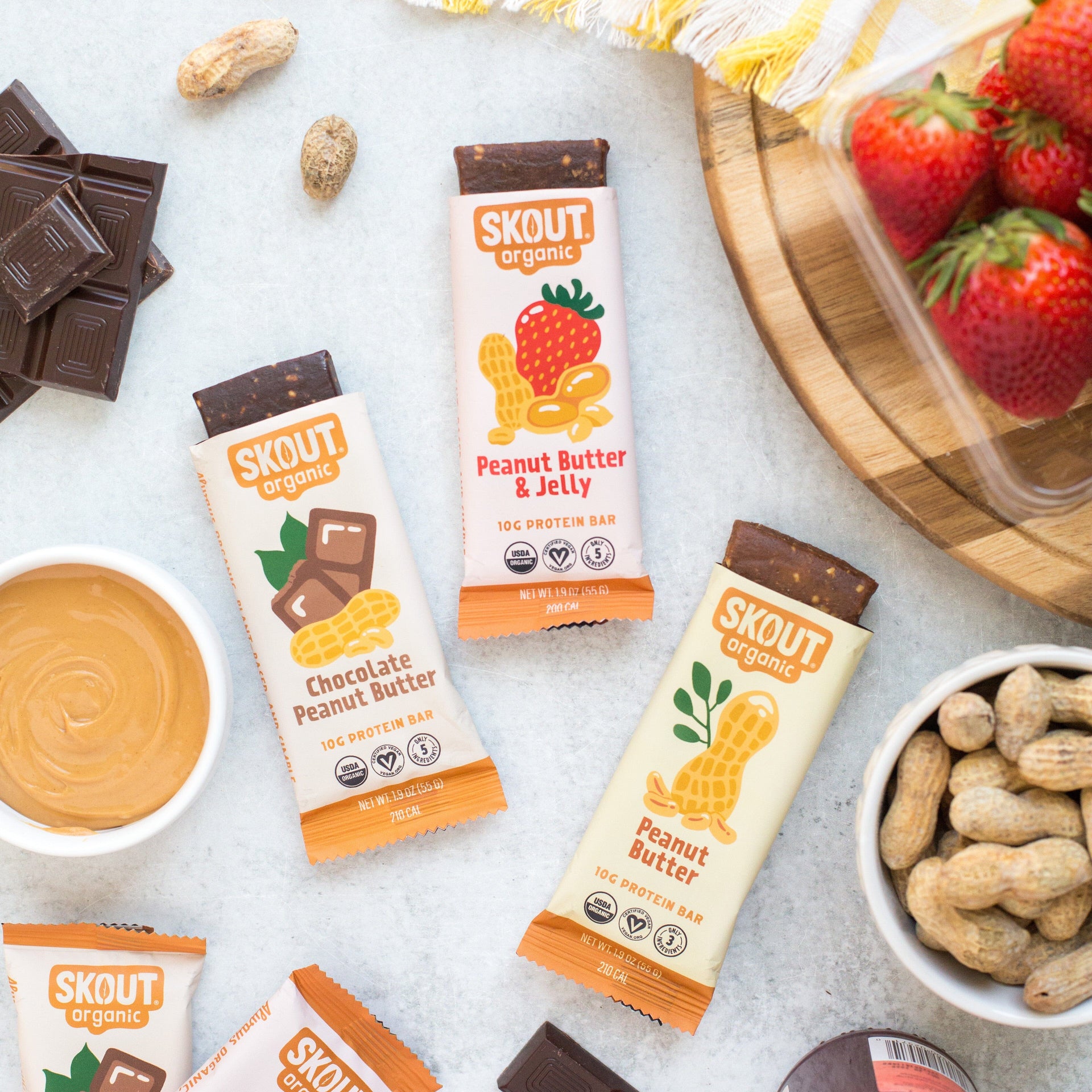 Different Flavor of Skout Organic Peanut Butter Protein Bar Bundle - 15 Pack