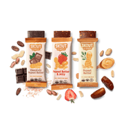 Three Skout organic protein bars with ingredients on a dark background