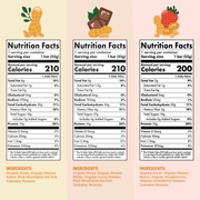 Three nutrition fact panels for different flavored Skout Organic snack bars on a light pink background.