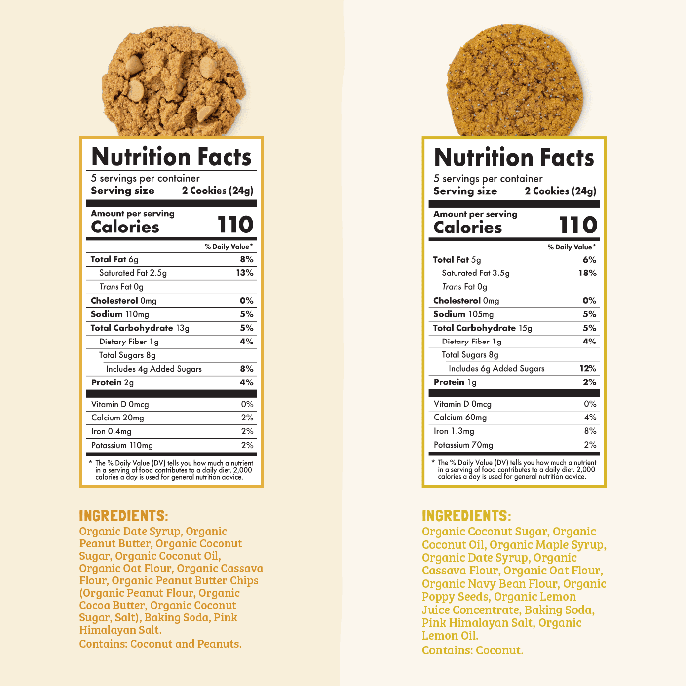 Nutrition Facts of Skout Organic Soft Baked Cookie Sample Pack