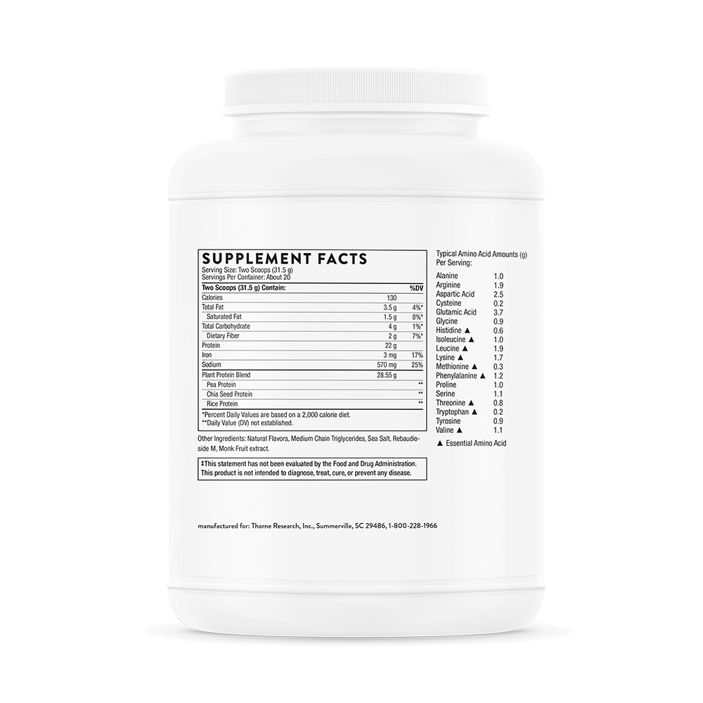 Supplement Facts of Thorne Plant Protein - Vanilla