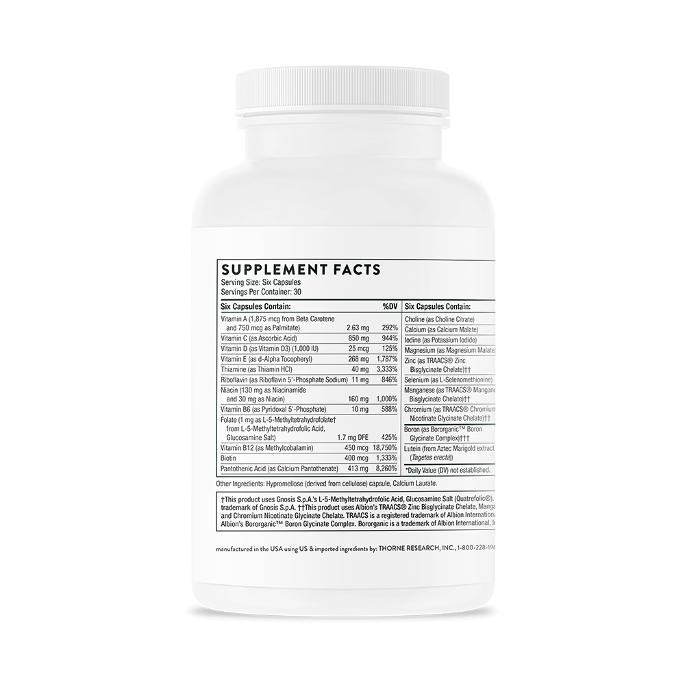 Thorne Men's Multi 50+ Back of bottle